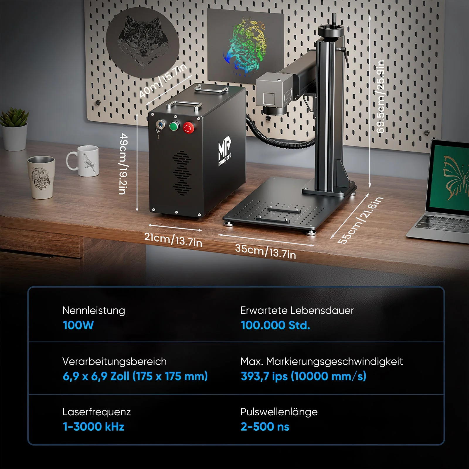 Monport 100W (175 x 175 mm) GPro MOPA Faserlaser Gravier & Markiermaschine mit manuellem Fokus - Image 13