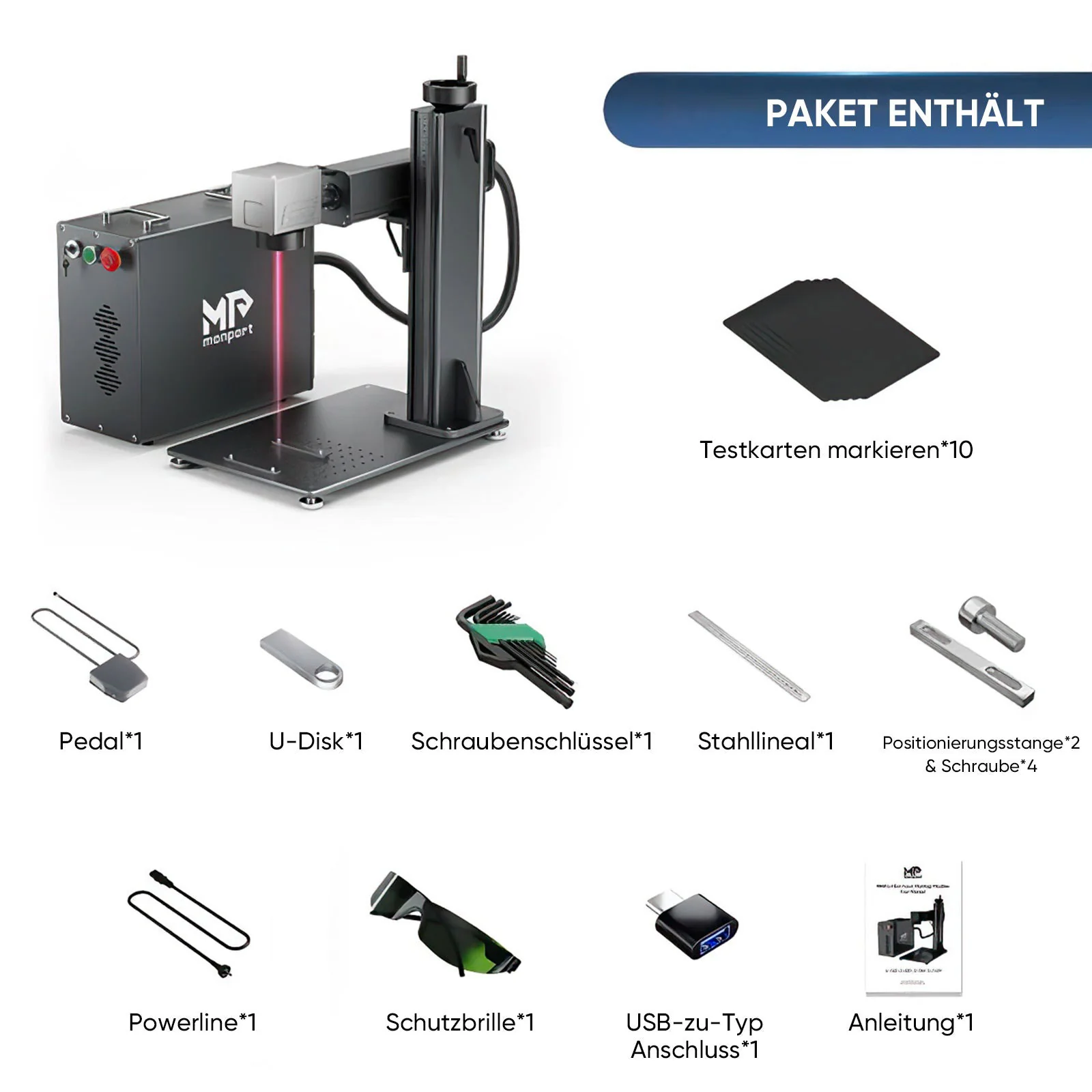 Monport 100W (175 x 175 mm) GPro MOPA Faserlaser Gravier & Markiermaschine mit manuellem Fokus - Image 14