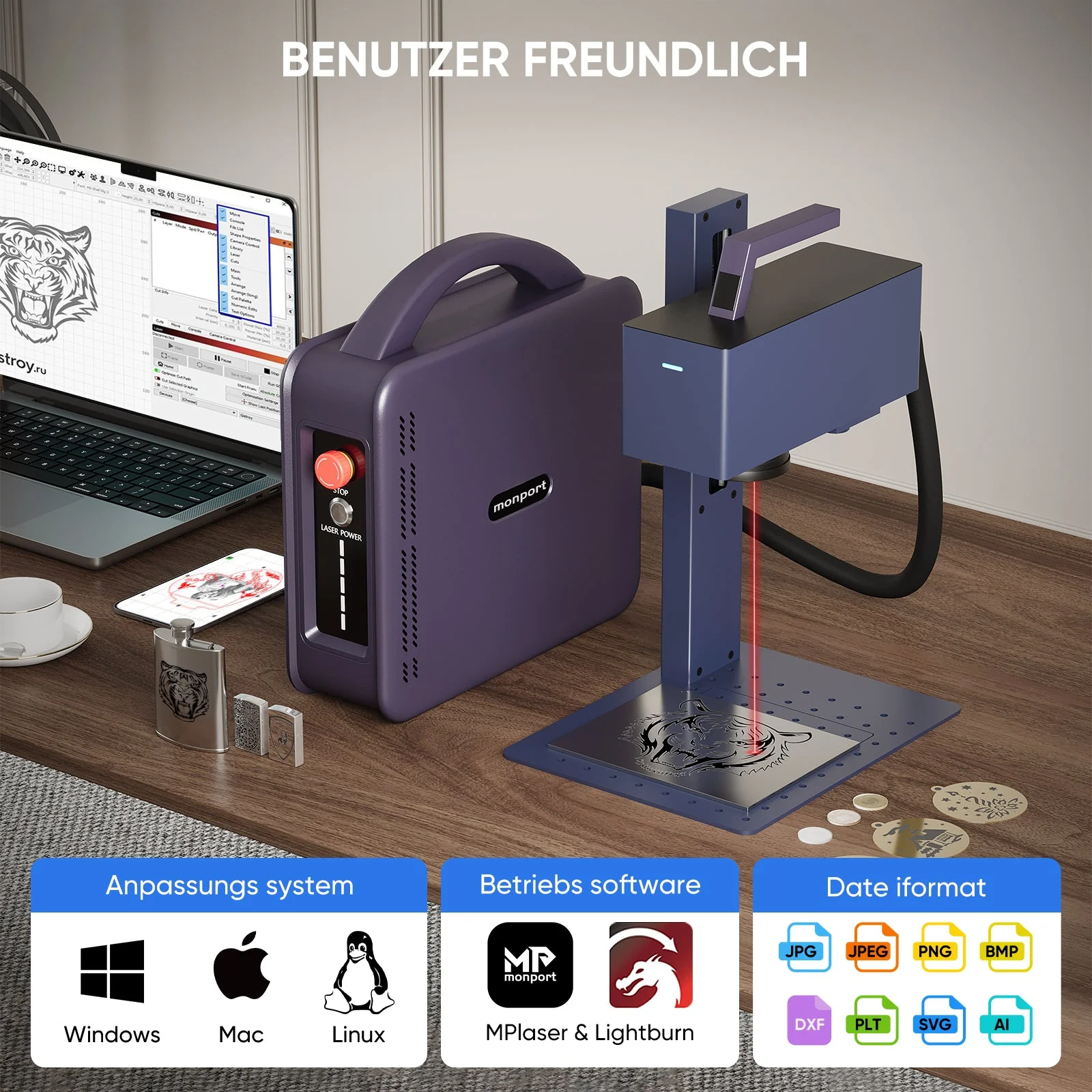 Monport 20W tragbarer Mini-Faser-Lasergravierer für farbige Metallbeschriftung - Image 13