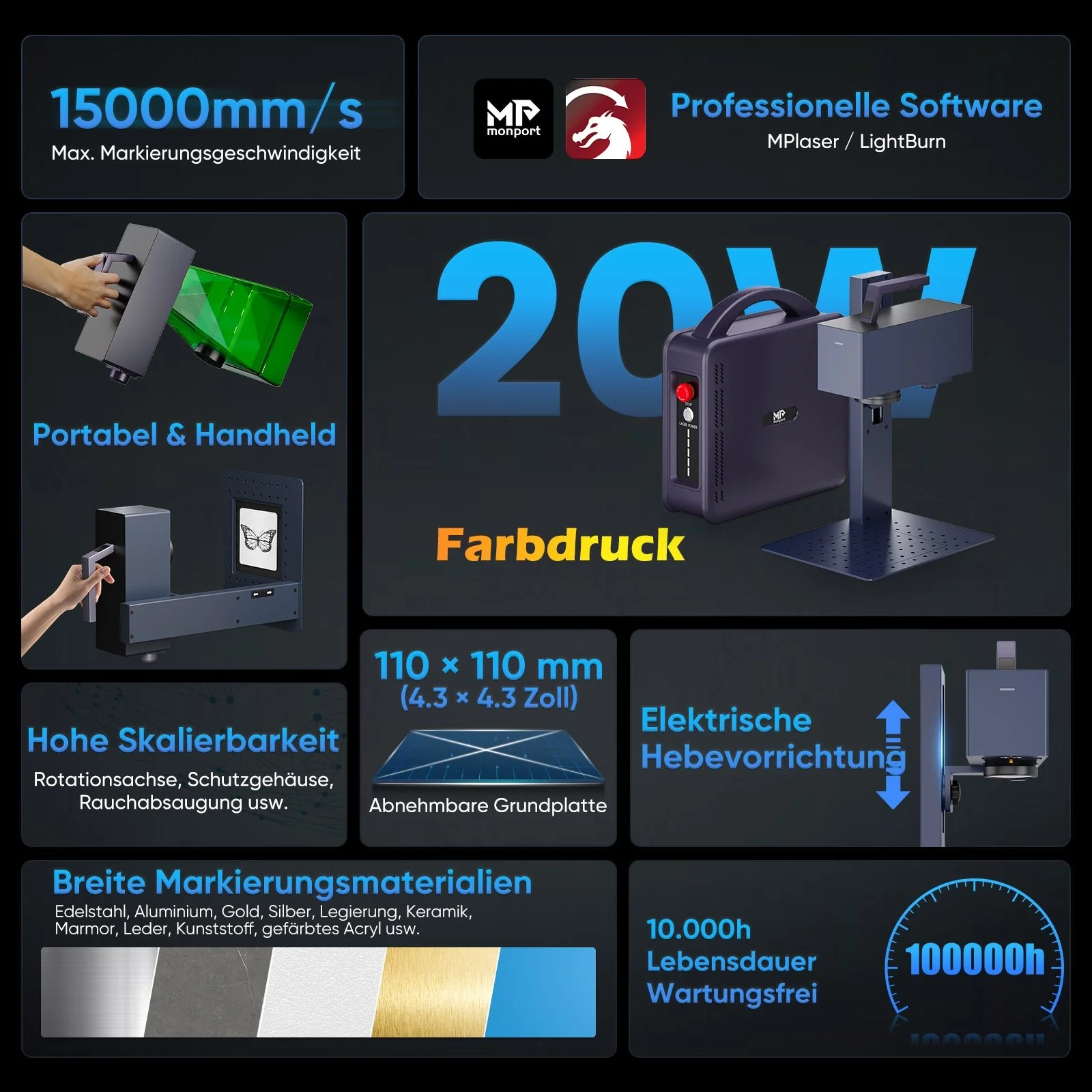 Monport 20W tragbarer Mini-Faser-Lasergravierer für farbige Metallbeschriftung - Image 2