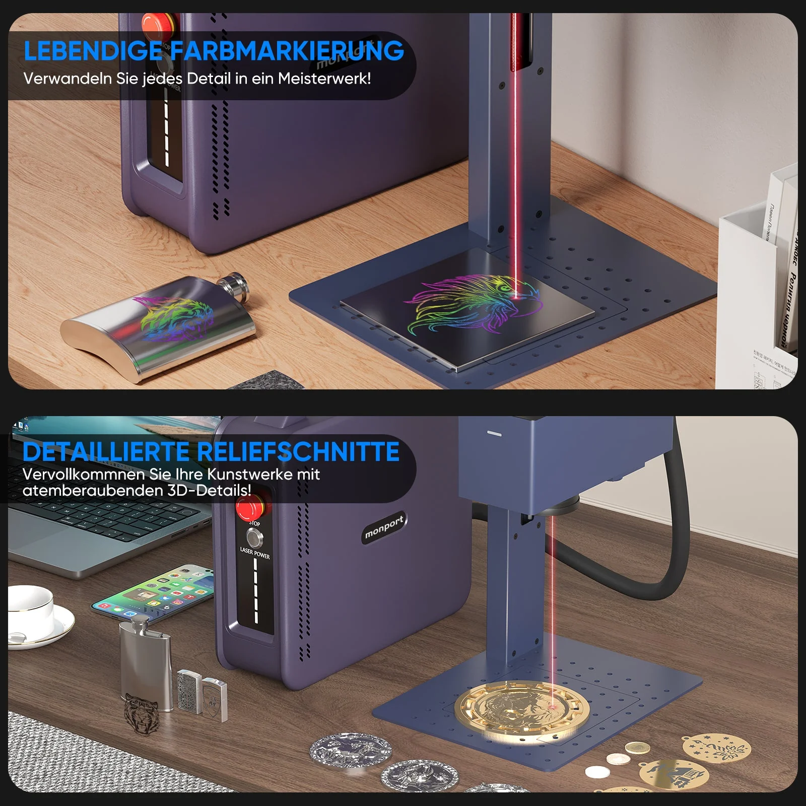 Monport 20W tragbarer Mini-Faser-Lasergravierer für farbige Metallbeschriftung - Image 7