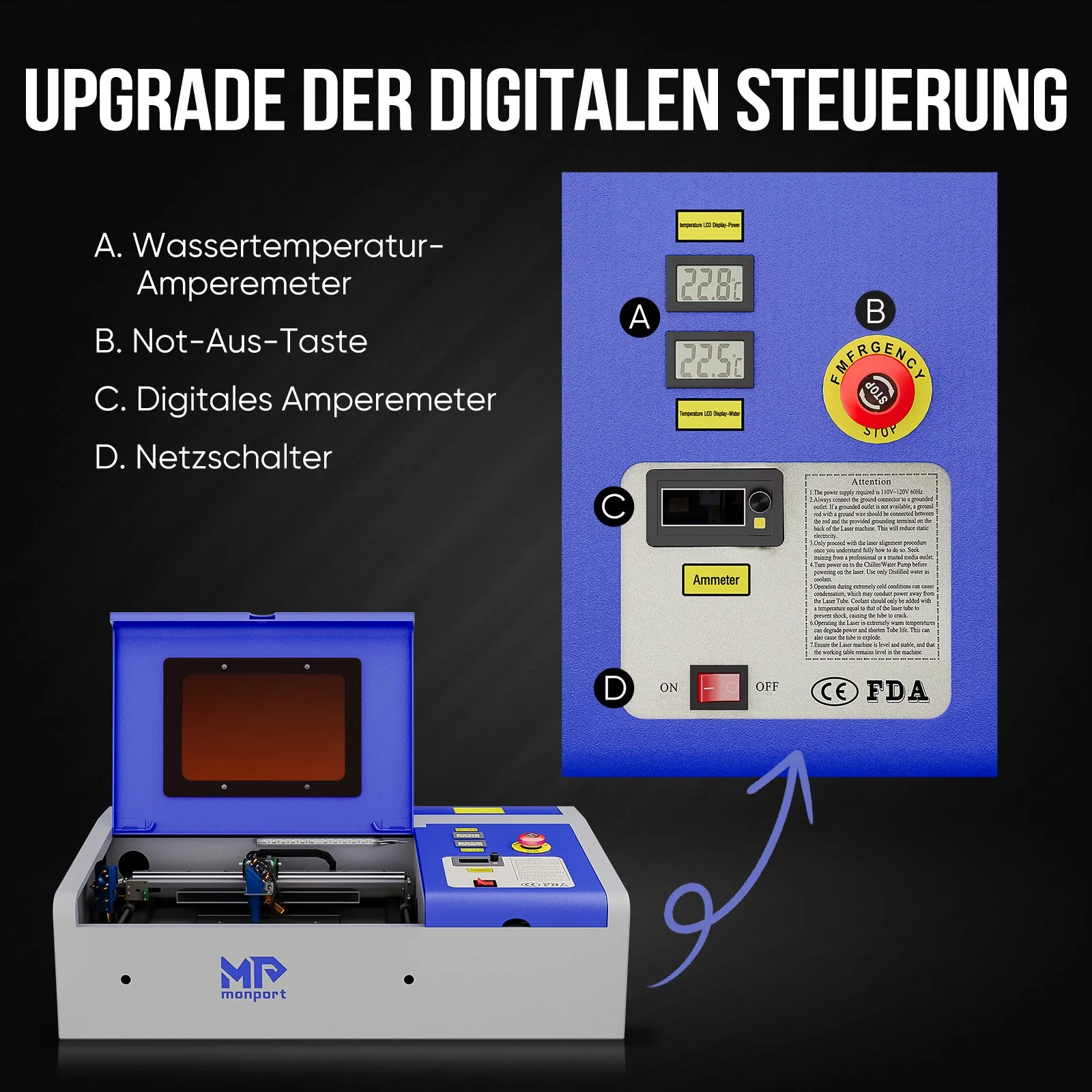 Monport 40W Pro Lightburn-unterstützter (12" X 8") CO2-Lasergravierer & -Schneider mit Luftunterstützung - Image 11