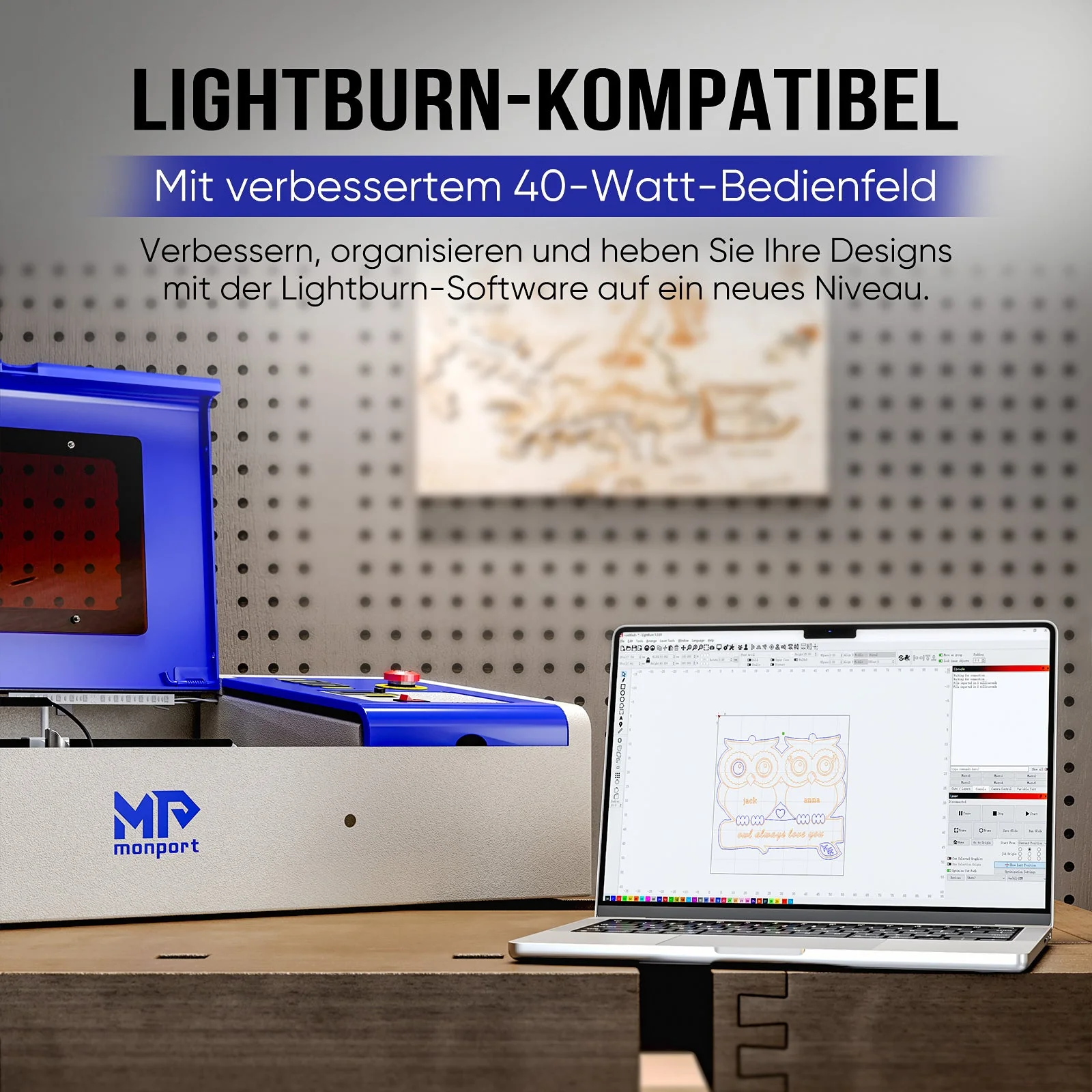 Monport 40W Pro Lightburn-unterstützter (12" X 8") CO2-Lasergravierer & -Schneider mit Luftunterstützung - Image 3