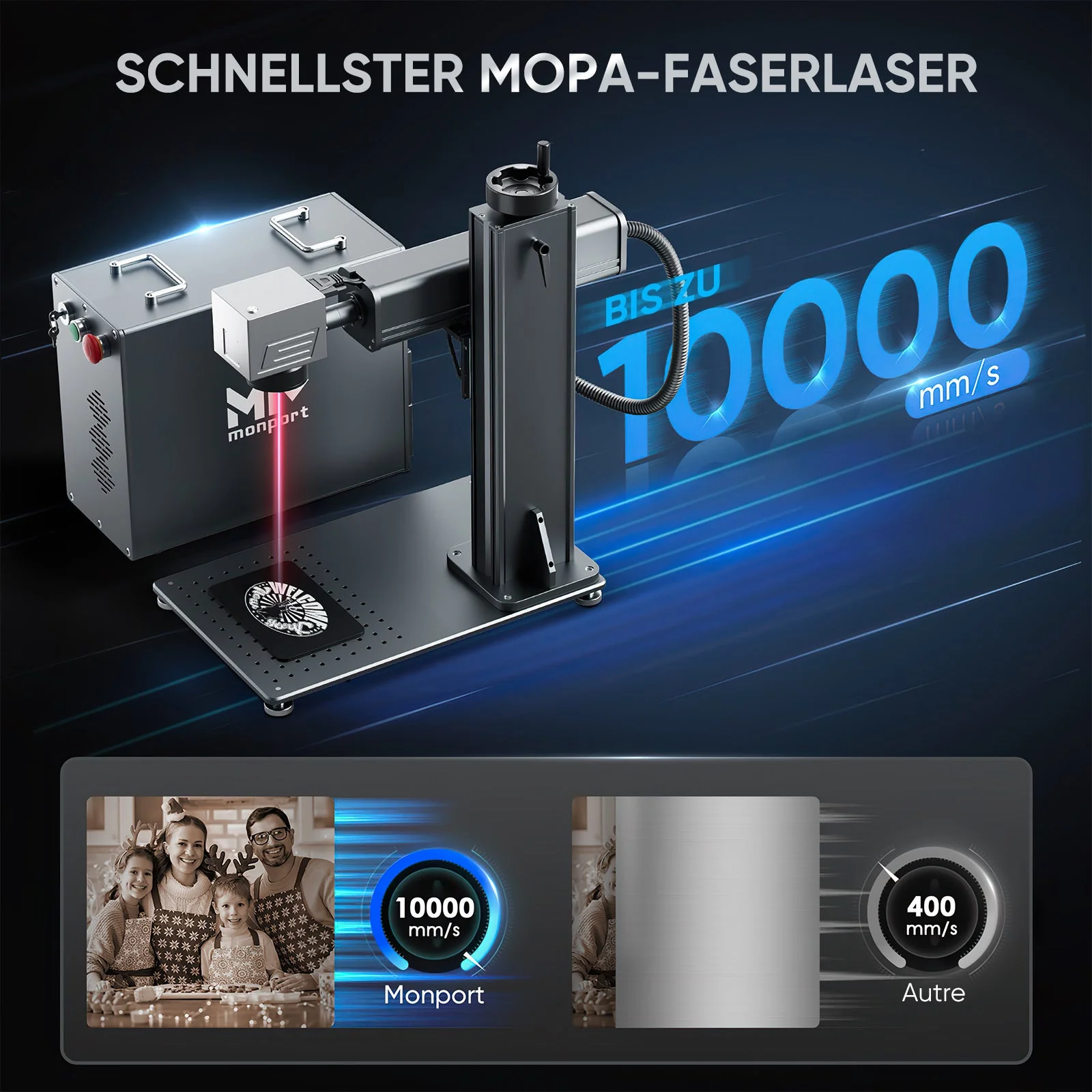 Monport 60W (175 x 175 mm) GPro MOPA Faserlaser Gravier & Markiermaschine mit manuellem Fokus - Image 4