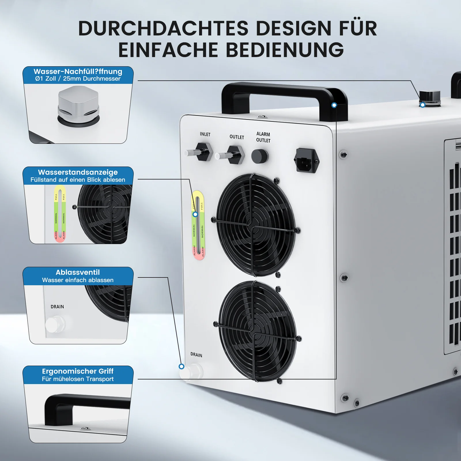 Monport 6L CW-5200 Industrieller Wasserkühler & Chiller für 40W-150W CO2 Laser Cutter - Image 3