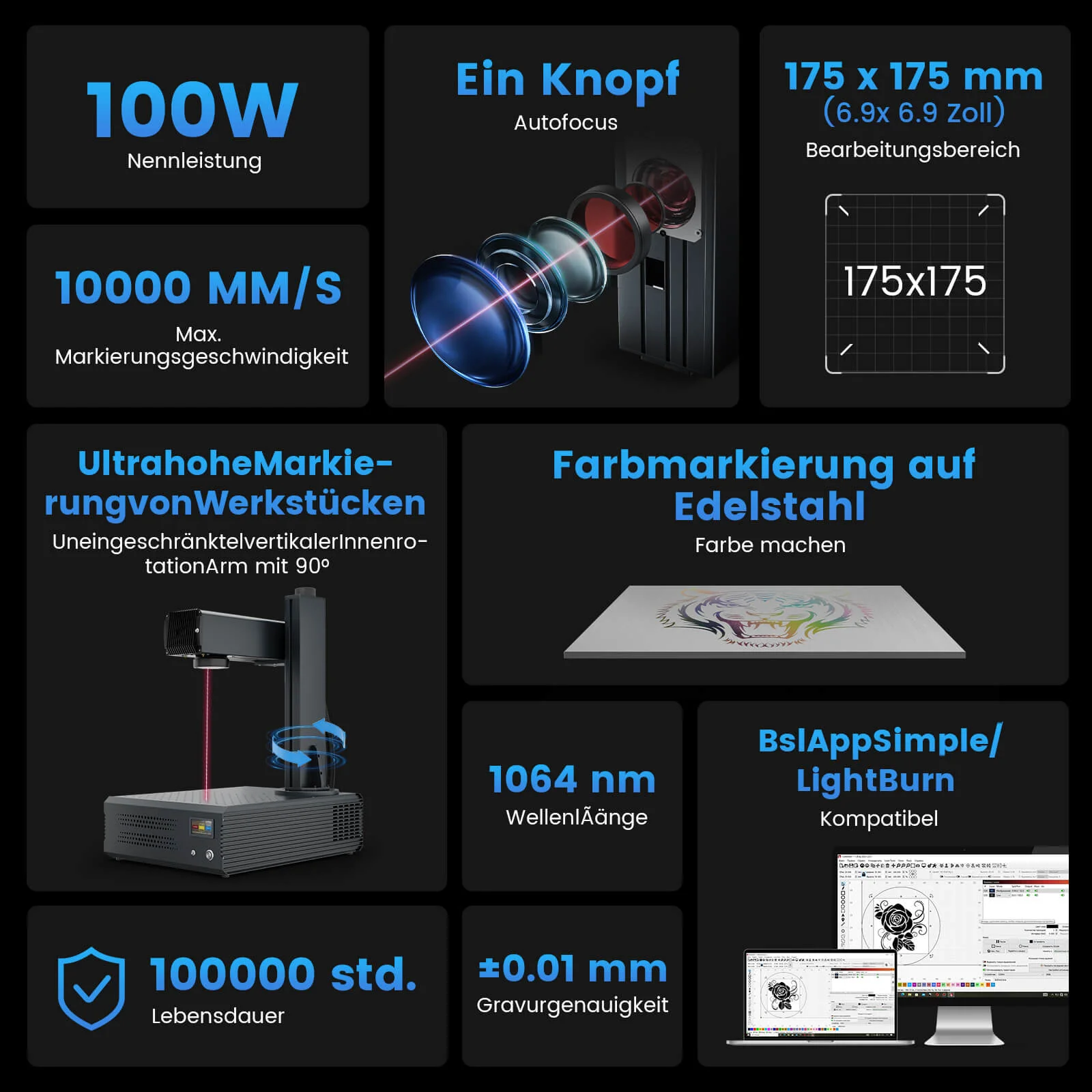 Monport GA Verbesserte 100W Integrierte MOPA Faserlasergravierer & Markiermaschinen mit Autofokus - Image 3