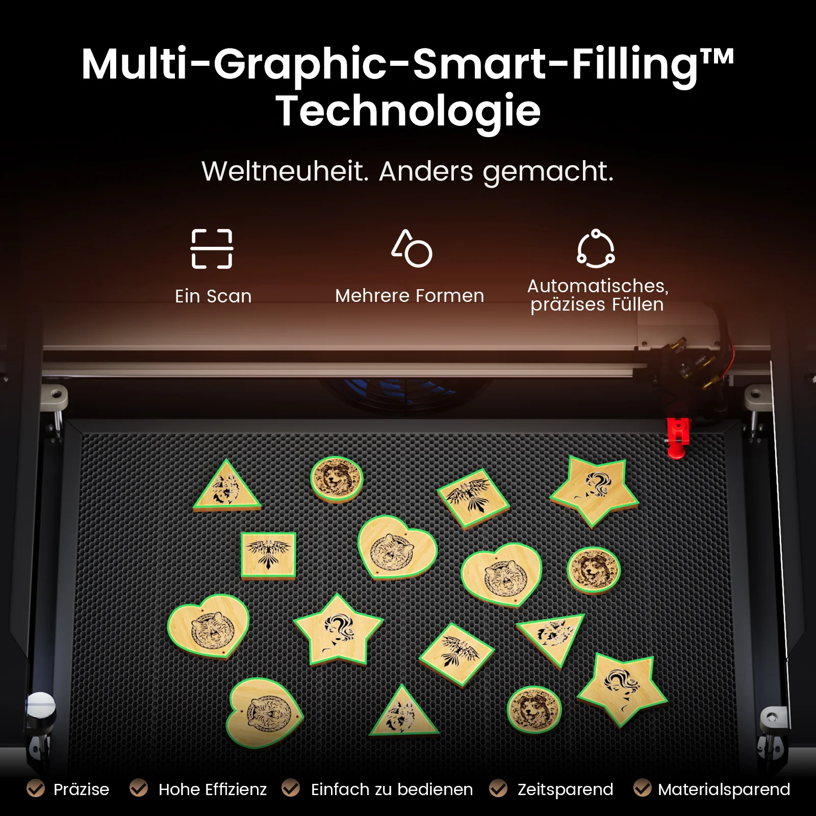 Monport Reno45 Pro Vision 45W Desktop CO2 Lasergravur- und Schneidemaschine (16" x 12") mit 8MP HD-Kamera und magnetischer Autofokus-Unterstützung - Image 6